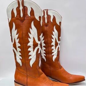 Brown White Western Cowboy Boots